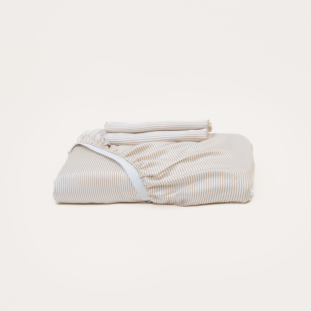 Bamboo Fitted Sheet & Pillowslips – Mocha Stripe