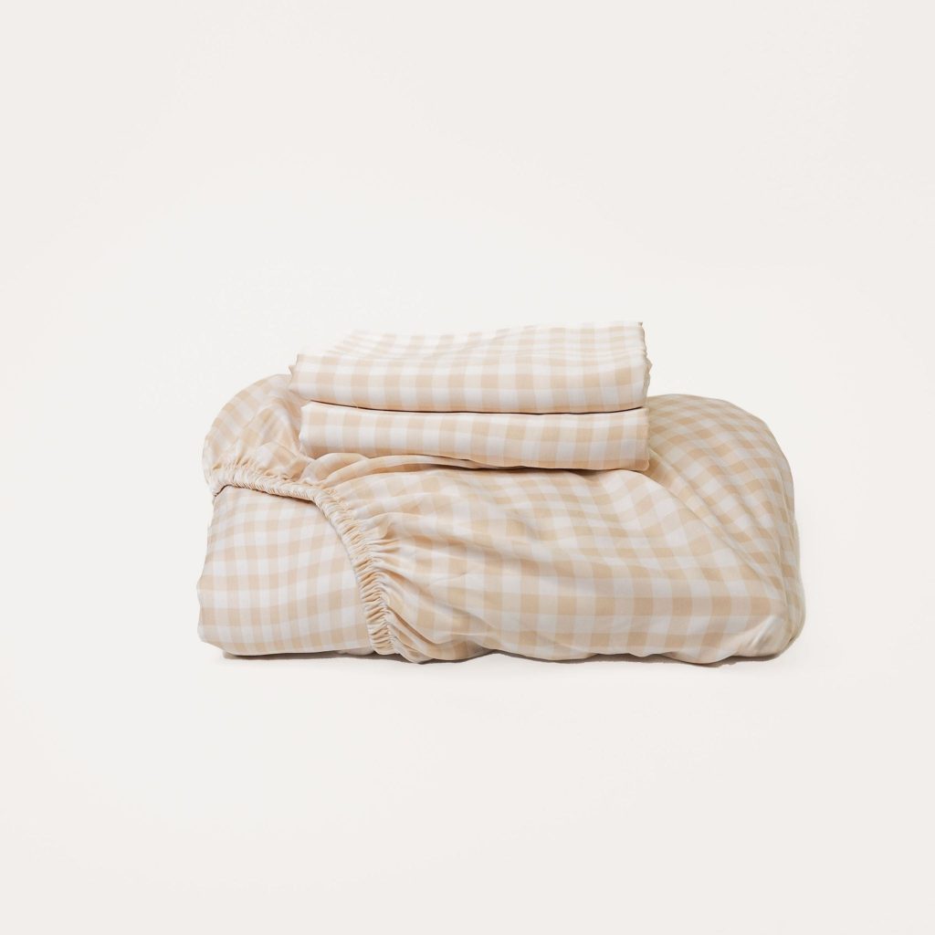 Bamboo Fitted Sheet & Pillowslips – Oat Gingham