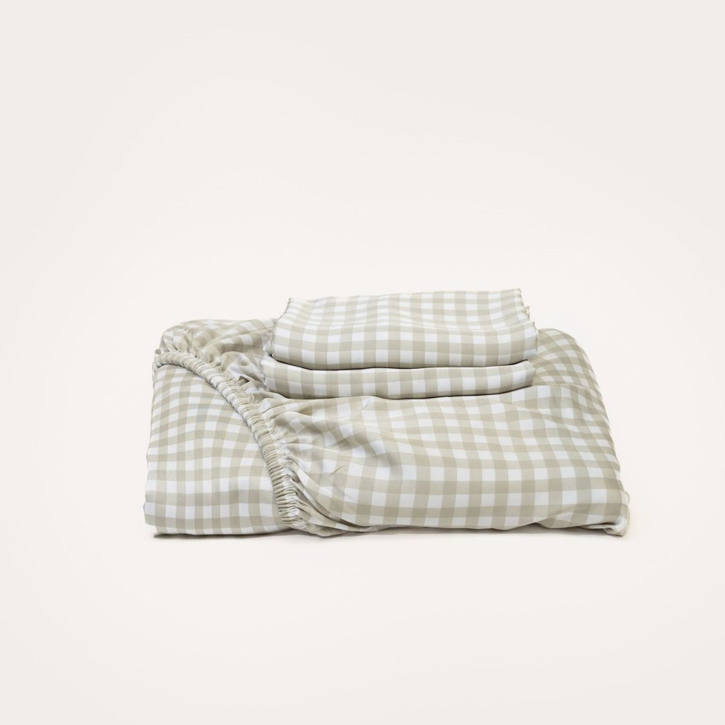 Bamboo Fitted Sheet & Pillowslips – Olive Gingham