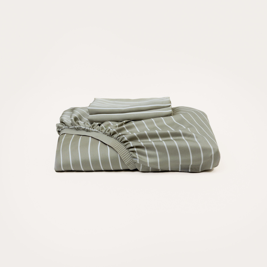 Bamboo Fitted Sheet & Pillowslips – Olive Stripe