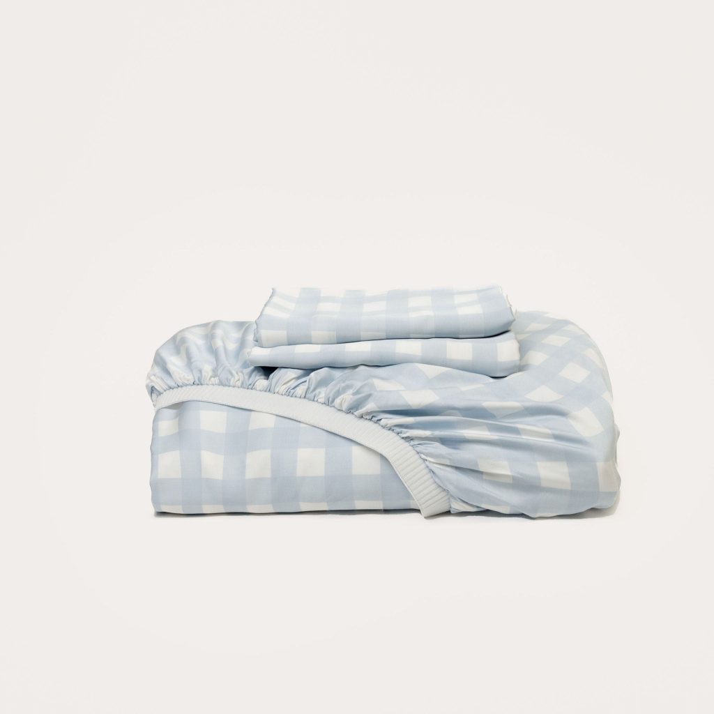 Bamboo Fitted Sheet & Pillowslips – Sky Gingham